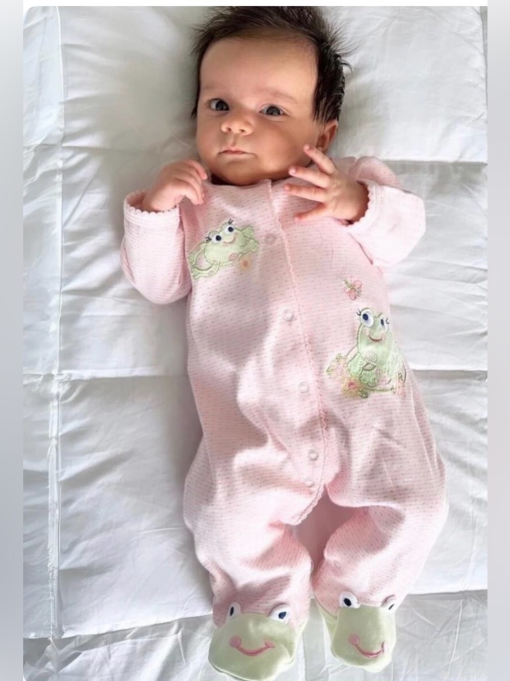 Little Me Light Pink Frog Appliqué Footed One-Piece